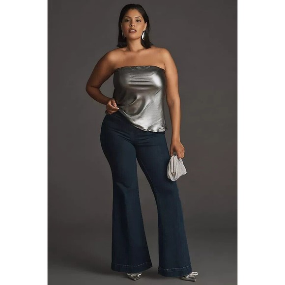 Women's Dark Blue Flare Jeans - Picture 3 of 9